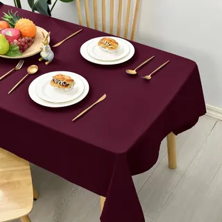 Hiasan Glatt Tischdecke Weihnachten Fleckenabweisend Tischtuch mit Lotuseffekt Leicht Wasserabweisend Tischwäsche, Weinrot, 140x220cm