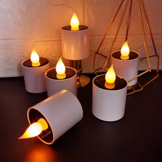 EuroFone 6 Solar-Teelichter für den Außenbereich,flackernde LED-Kerzen,IP65 wasserdicht,wiederaufladbar–Batteriebetriebene Dekoration für Fensterlaternen und mehr