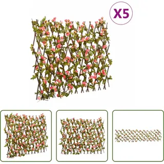 The Living Store Rankgitter mit Künstlichem Efeu 5 Stk. Erweiterbar 180x60 cm - Rosa