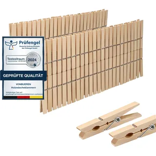 100 x Wäscheklammern Holz groß VonBueren | plastikfrei | Holzklammern aus nachhaltigem unbehandeltem Birkenholz | Holzwäscheklammern auch zum Basteln