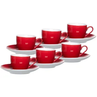 Tasse RITZENHOFF & BREKER "Espressotassen und -untertassen Doppio 80 ml 6er Set", rot, 12 tlg., Porzellan, Trinkgefäße, Tasse
