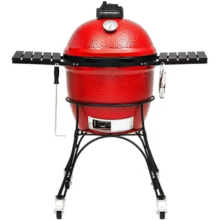 Kamado Joe - Klassisch Joe I 18-Zoll-Holzkohlegrill in Rot mit Wagen, Seitenablagen, Grillzange und Aschenbecher