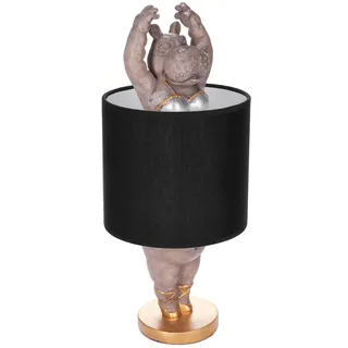 BRUBAKER Tisch- oder Nachttischlampe Nilpferd Ballerina - Tischleuchte mit Keramikfuß und Stoffschirm - 43 cm Höhe, Schwarz Grau