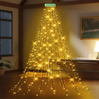 GYLEFY Weihnachtsbaum Lichterkette 2M 400 LED Christbaumbeleuchtung mit Ring 16 Stränge Lichterkette Innen Außen mit 8 Modi Timer IP65 Wasserdicht LED Dekor (Warmweiß)