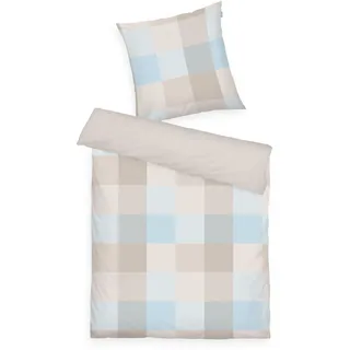 Herding Tom Tailor Flanell-Bettwäsche, 80x80 cm + 135x200 cm, 100% Baumwolle/Flanell, mit Wendemotiv und farbigem Reißverschluss, Bold Mosaic Beige, Hellblau (Nature, Sunny Sand & Sky Blue)