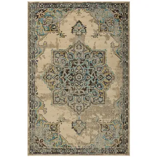 benuta Nest Teppich Casa Beige/Türkis 160x230 cm , Textil , Patchwork , Rechteckig , 160x230 cm , Oeko-Tex® Standard 100 , wasserabweisend , Teppiche und Böden, Teppiche
