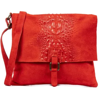 Firenze Artegiani. Daniela Umhängetasche für Damen, echtes Leder, Krokodilmuster, 34 x 5 x 31 cm, Farbe: Rot, rot, Utility