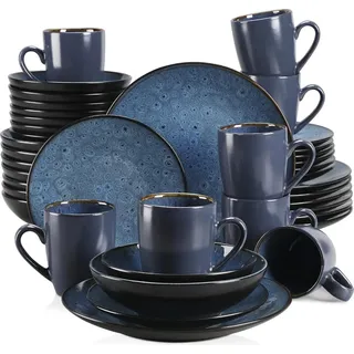 Tafelservice Steinzeug 40tlg BUBBLE Kombiservice Vintage Blau - Blau