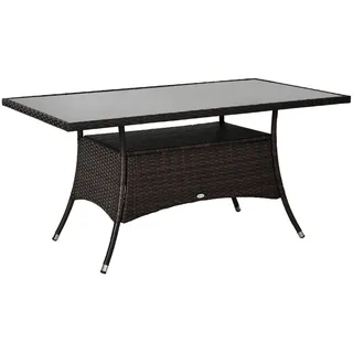 Outsunny Esstisch, Braun + Schwarz, Metall, Sicherheitsglas, Polyrattan , Kunststoff , 85x74x150 cm , Gartenmöbel, Gartentische