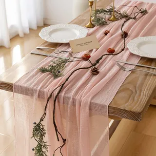 Keketo Tischläufer aus Seihtuch, rustikaler Gaze, Seihtuch, Tischläufer für Hochzeit, Babyparty, Brautparty, Party, durchsichtig, Boho, Frühling, Sommer, Heimdekorationen