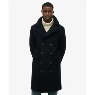 Superdry für Herren. M5012384A Merchant-Mantel aus Wollmischung, lang, marineblau (L), Lässig, Wolle, Klassisch