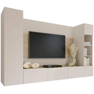 Mirjan24 Wohnwand Deromi Iv , Beige , Holzwerkstoff , 260x150x38 cm , Wohnzimmer, Wohnwände