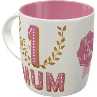 Nostalgic-Art Retro Kaffeebecher, 330 ml, Number 1 Mum – Geschenk-Idee für Mama, Keramik-Tasse für Kaffee, Vintage Design mit Spruch