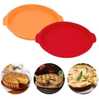 DGN Obstkuchenform,2 Stück Tortenboden backform,28 cm Tortenbodenform Silikon Rote & Orange,Antihaft Rund Kuchenform Quicheform,Wiederverwendbar Tarteform Silikon,für Quiche Pizza Tarte Kuchen Pie