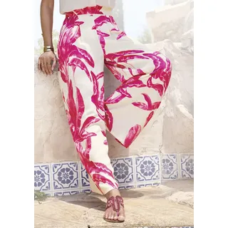 Palazzohose LASCANA "mit weitem, lockerem Bein", Damen, Gr. 44, N-Gr, creme, pink bedruckt, Web, Obermaterial: 100% Viskose, bedruckt, figurumspielend knöchellang, Hosen Palazzohose, in sommerlichem Allover-Print, luftige Sommerhose aus Webware, Topseller