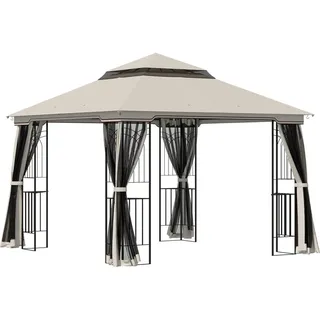 Outsunny Pavillon, Beige/Kaffee/Cremeweiß, Metall, Polyester , 299x274x299 cm , Sonnenschutz, Pavillons