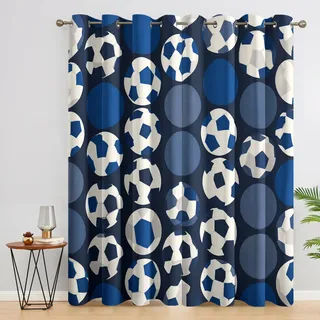 Generisch Fußball Vorhänge Blickdicht Gardinen mit Ösen, Kinder Jungen Soccer Sport Deko Muster Wohnzimmer Schlafzimmer Fenster Verdunklungsvorhänge, H 260 x B 140 cm 2er Set (R5-80)
