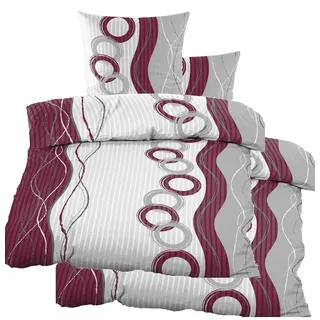 KH-Haushaltshandel 4-TLG. Seersucker Bettwäsche 2X (135x200 +80x80cm), lilabeere grau weiß Kreise, bügelfrei, Microfaser (60316)
