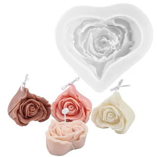 Silikonform Blumen Liebe Rose Kerzenform Silikon 3D Kerzenform Blumen Kerzen Silikonform für die Herstellung von handgefertigten Duftkerzen, Seifen, Gips Harzhandwerk, etc.