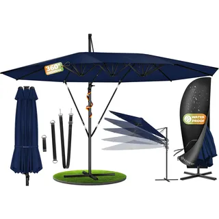 KESSER® Sonnenschirm Doppelsonnenschirm 4,6m x 2,7m | Ampelschirm Abdeckung & Windsicherung mit Kurbel & Ständer | Kurbelschirm Aluminium wasserabweisend | Neigbar Kippbar 360° Drehbar - Blau