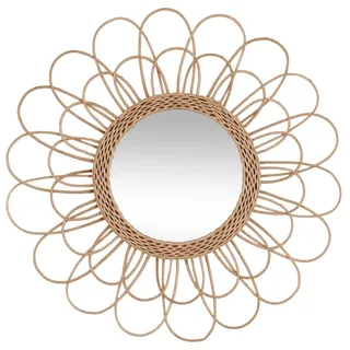 Atmosphera - Spiegel Blume Rattan d56cm - Blumenspiegel, Rattan, MDF und Glas, Abmessungen 56x2,8x56 cm