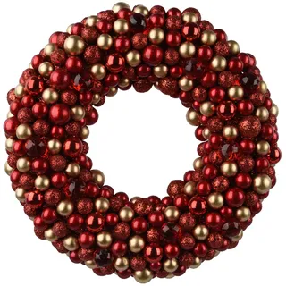 Adventskranz Rot Gold Kugelkranz Weihnachtsdeko Ø33cm - Rot