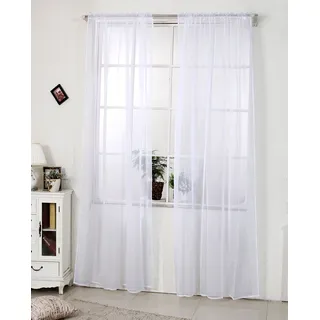 WOLTU Vorhänge mit Kräuselband Stores Gardinen kurz transparent, Gardinen Fensterschals Voile für Wohnzimmer Schlafzimmer Kinderzimmer, Weiß, 140x145cm (BxH), (1 Stück)