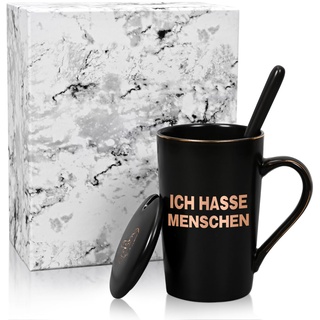 Joymaking lustige Kaffeetasse mit Druck Ich hasse Menschen, 400ml Kaffeetasse Geschenk Freunde, Kollegen, Morgenmuffel, Misanthropen, Schwarz