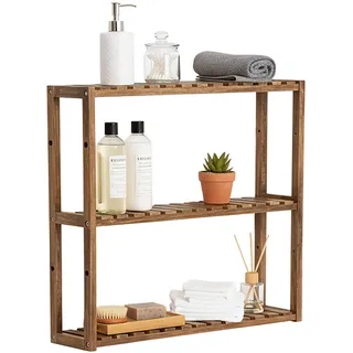 Relaxdays Wandregal, Akazienholz, 3 Ablagen, HBT: 54 x 60 x 15 cm, Badregal, Küche & Flur, schmales Hängeregal, Natur