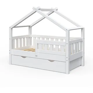 VitaliSpa Kinderbett Hausbett Design 70 x 140 cm Kiefer massiv weiß