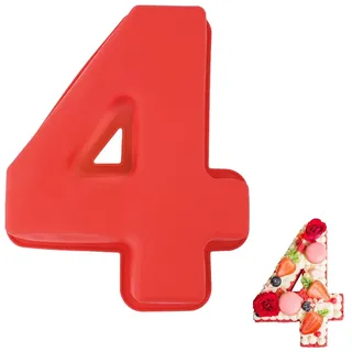 Vicloon Silikon Kuchenform Zahlen Groß, Silikon Backform Zahl 4, Antihaftend Silikons Backform, Eingedickt Number Cake Backforms, Besondere Backforms für Küche, Torte, Brot, Backen, Pudding- Rot