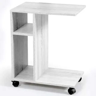 BAKAJI Couchtisch für Kaffeetür, Seitenschlafsofa, mit Bücherregal und weißen Rollen, aus Holz, Medium