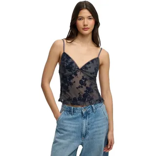 Superdry Flocked Mesh Cami Ärmelloses Oberteil - Midnight Blue - S