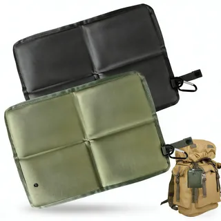 2 Sitzkissen Outdoor Faltbar Sitzpolster Outdoor aus Verdicktem Oxford-Stoff 88 g Tragbares Wandern Stuhlkissen mit Bergkarabiner und Schnalle für Camping Wandern Picknicks Angeln Schwarz Grün