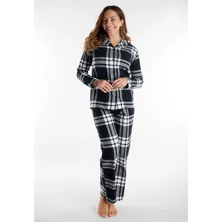 Schlafanzug TOM TAILOR "Xanthi", Damen, Gr. 38 (M), grau (grau, dunkel, karo), Flanell, Obermaterial: 100% Baumwolle, kariert, bequem lang, V-Ausschnitt, Homewear-Sets Schlafanzug, mit langen Ärmeln, kariert, Knöpfe
