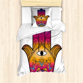 ABAKUHAUS orientalisch Mantele, Mystical Bunte Lotus, Milbensicher Allergiker geeignet mit Kissenbezügen, 135 cm x 200 cm - 80 x 80 cm, Sky Blue Orange und rosa