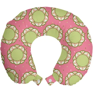 ABAKUHAUS Abstrakt Reisekissen Nackenstütze, Circular Blumenmotive, Schaumstoff Reiseartikel für Flugzeug und Auto, 30x30 cm, Rosa Avocado-Grün - Rosa