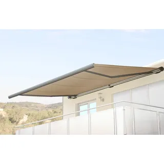 Elektrische Kassettenmarkise T123, Markise Vollkassette 4,5x3m Polyester Creme, Rahmen grau - Beige