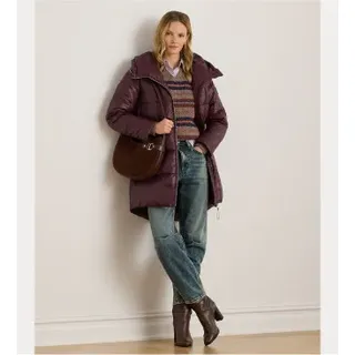 Lauren Ralph Lauren für Damen. 297P04101002 Burgunderfarbener gesteppter Daunenmantel mit Kapuze (XS), Lässig, Polyester, Bordeaux