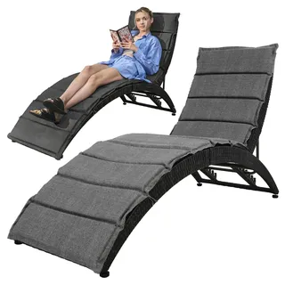 di volio Sonnenliege aus Polyrattan mit Auflage CIAMPINO – komfortable Gartenliege im edlen Design - klappbare Relaxliege - Schwarz