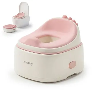Relaxdays Töpfchen 4-in-1, Dino, mit Deckel, HBT: 30x36,5x33,5 cm, WC-Trainer, Aufsatz & Hocker, Reise, rosa