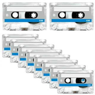 Behogan 10 Stück Audio Kassetten: 60 Min Audio Cassette Empty Cassette Tapes, Leere Audio Kassetten für Musikkassetten, Rauscharm Audiokassetten für Vorlesungen Aufnahmen Seminare Alltägliche