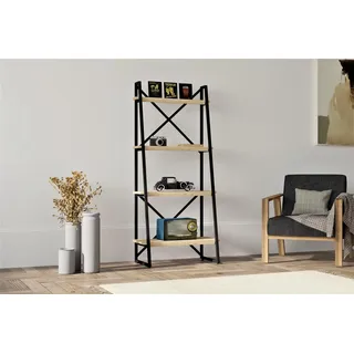 Hanah Home Modern Industrial Bookshelf, Sapphire & Black, 66 x 150 x 32 cm | 100% Melamine Coated Particle Board, 30 mm Thick, Metal Frame | Wall-Mountable Design