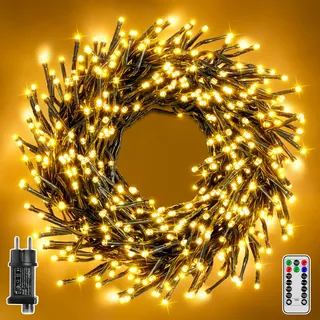 Hopexy Cluster Lichterkette Weihnachtsbaum Außen 15 m 750 LEDs, 8 Modi & Timer, Lichterkette mit Stecker & Fernbedienung IP44 wasserdicht für Weihnachtbaum Weihnachten Party Hochzeit (warmweiß)