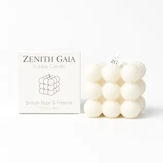 Zenith Gaia Bubble Kerze Aus 100% Natürlichem Sojawachs - Beige 6x6x6cm - Britische Birne & Freesie - Handgemacht - Perfekte Deko Kerze Für Wohnzimmer Schlafzimmer Meditation - Clean Girl Aesthetic