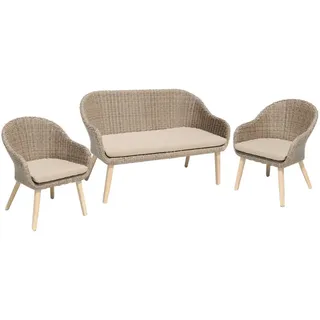 Gardenson Loungegarnitur , Braun, Grau , Holz, Metall, Kunststoff, Textil , 3-teilig , Akazie , Hartholz , Füllung: Polyester , einzeln stellbar , rund , 166x83x236 cm , UV-beständig, wetterbeständig, platzsparend verstaubar, geeignet für Balkon , Gartenmöbel, Loungemöbel, Loungegarnituren