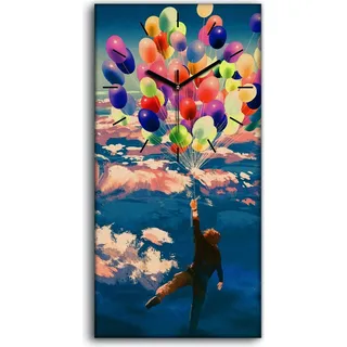 Wanduhr Bürouhr Leinwand Bild 30x60 Gemälde Himmel Wolken Luftballons Kunst - schwarze Hände - Blau