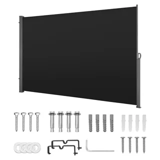 Ausziehbare Seitenmarkise, 180x300 cm. Verstellbarer Seitenschutz für Terrassen mit 180 g/m2 Polyestergewebe, wasserdicht. Sonnenschutz, Sichtschutz für den Außenbereich, Raumteiler für Garten, Balkon, Pool, Terrasse, Schwarz - Schwarz