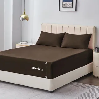 Aisbo Spannbettlaken 180x200cm Bettlaken Boxspringbett - Bett Laken Braun 180x200 aus Premium Mikrofaser, weiches Spannbetttuch 180 x 200 Steghöhe 40cm für Wasserbett Bed Fitted Sheet