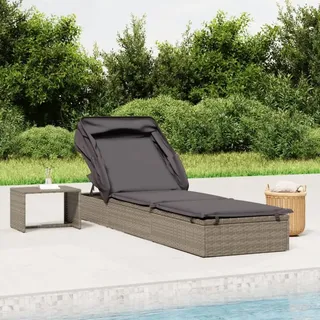 The Living Store Sonnenliege mit Faltdach Grau 213x63x97 cm Poly Rattan - Grau